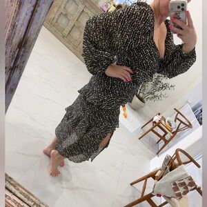Floret Studios Elegant Long Sleeve Floral Patterned Dress Size L